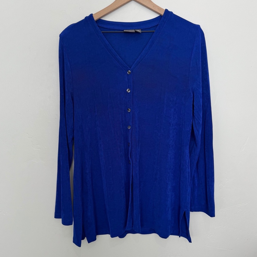 Chico's Travelers Royal Blue Button Front Cardigan Top V-Neck Slinky L Size 2